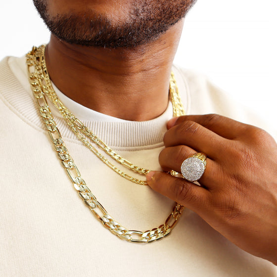 6MM Gold Concave Textured Figaro Chain Necklace 20"24"