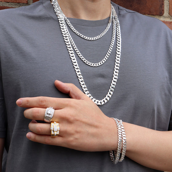 6MM Silver Concaved Cuban Chain Necklace 20"24"30"