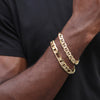 12MM Unisex Concave Textured Figaro Chain Bracelet in 14K Gold Plated 9"