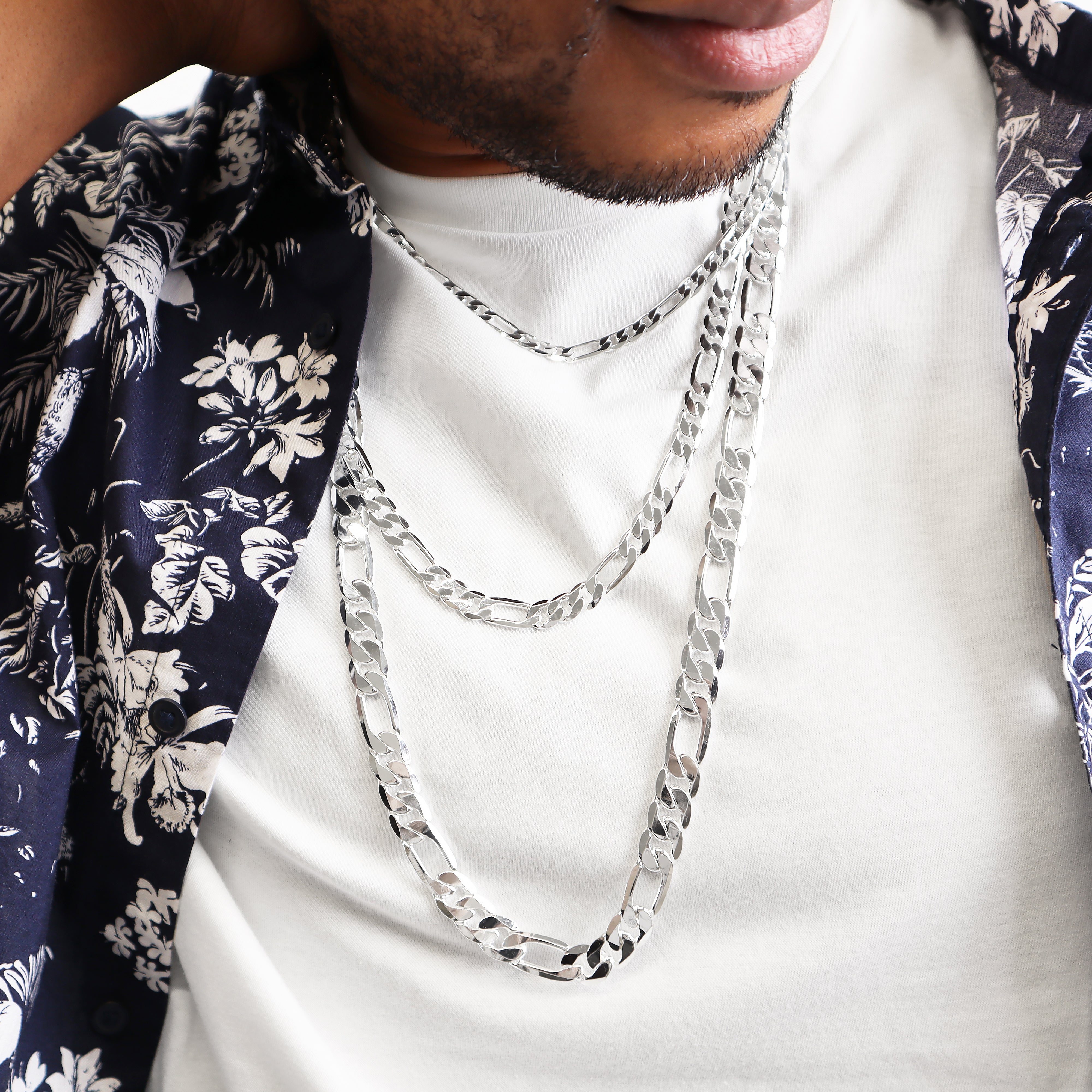 Original Icenblings silver Figaro necklace product photograph