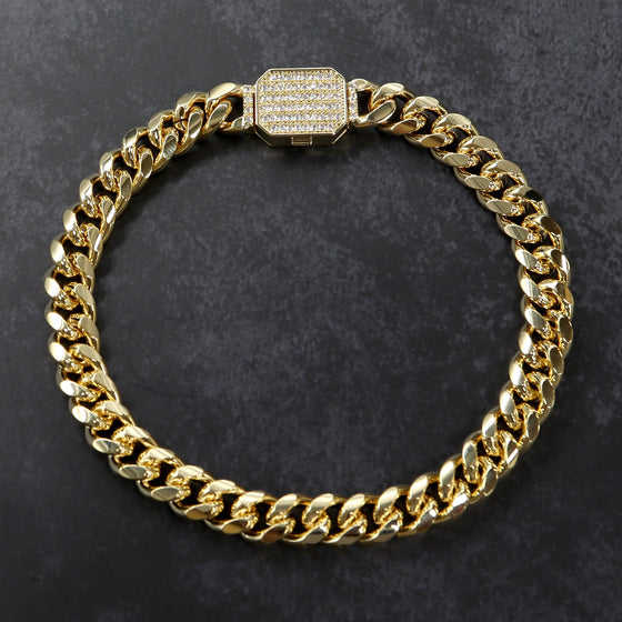 8MM Iced Out Cuban Chain Link Bracelet 9"