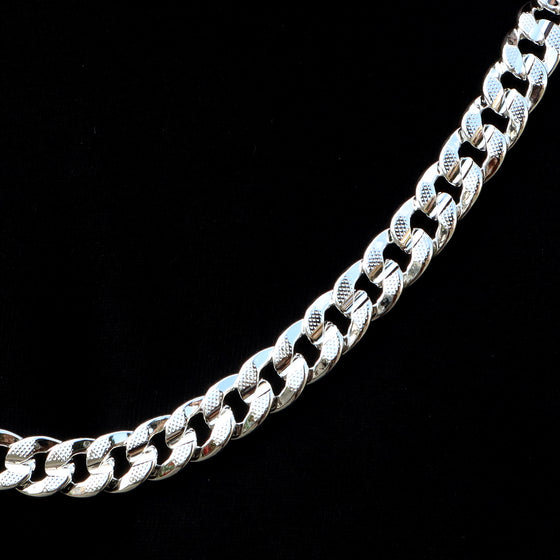10MM Silver Concave Textured Cuban Chain Necklace 20"24"30"36"