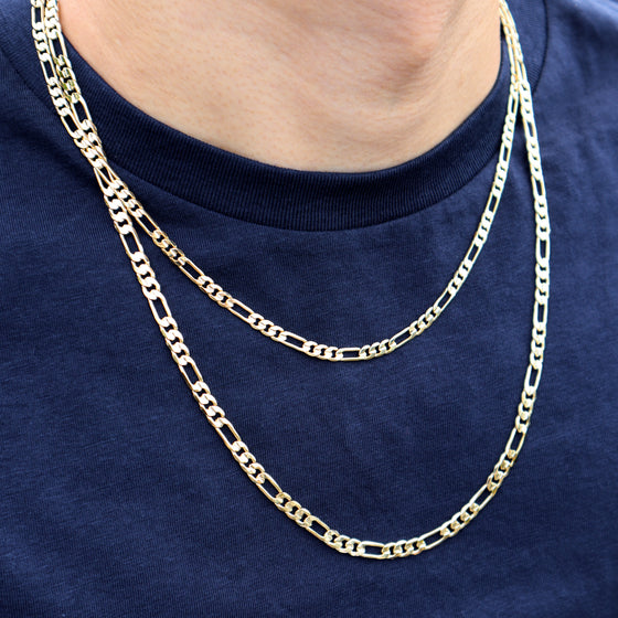 4MM Gold Concave Figaro Chain Necklace 20"24"