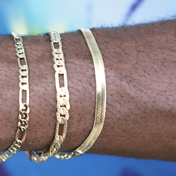 4MM Unisex Gold Herringbone Chain Bracelet 8"
