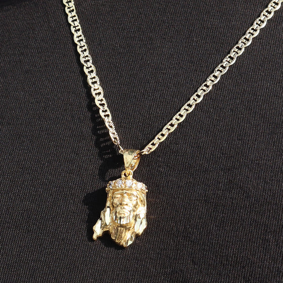 Small Diamond Cut Jesus Face Charm Necklace Set 24"