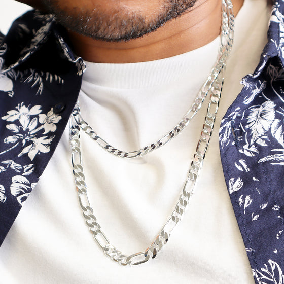 4MM Silver Classic Figaro Chain Necklace 20"24"30"