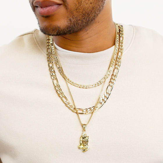 6MM Gold Concave Textured Figaro Chain Necklace 20"24"