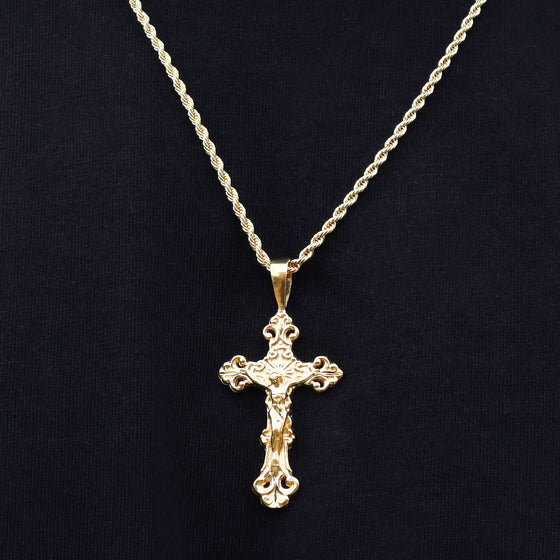 Diamond Cut Crucifix Cross Handmade Charm Necklace Set 24"