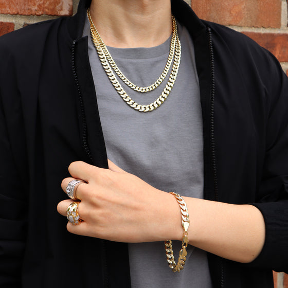 10MM Gold Hammer Textured Cuban Chain Necklace 24"