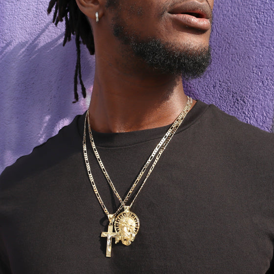 Two Tone Crucifix Cross Jesus Pendant Necklace Set 24"