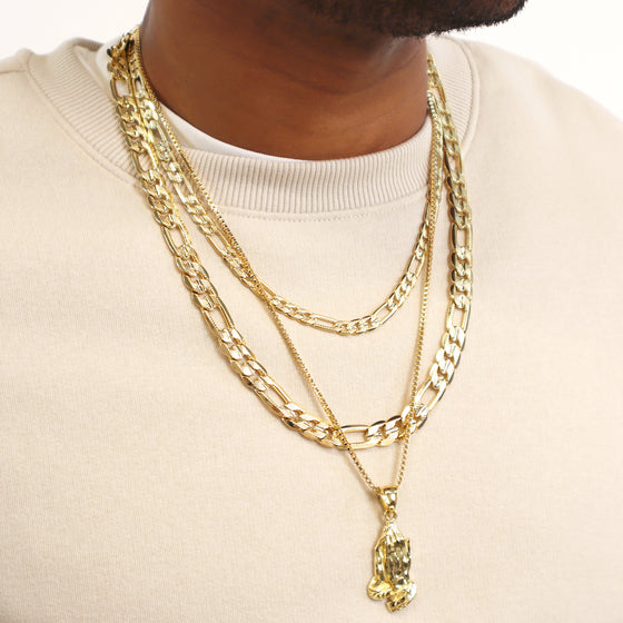 10MM Gold Concave Textured Figaro Chain Necklace 20"24"30"36"