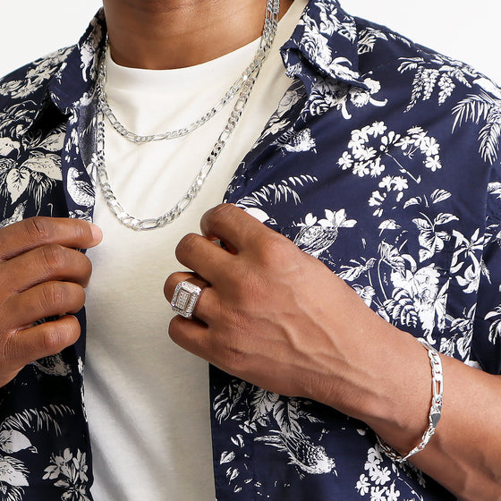 4MM Silver Classic Figaro Chain Necklace 20"24"30"