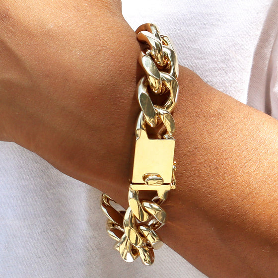 18MM Men's Special Box Lock Cuban Chain Link Bracelet 9"