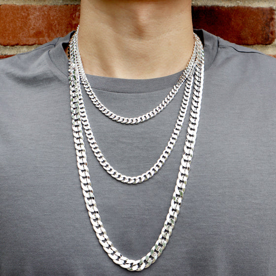 10MM Silver Concaved Cuban Chain Necklace 20"24"30"36"