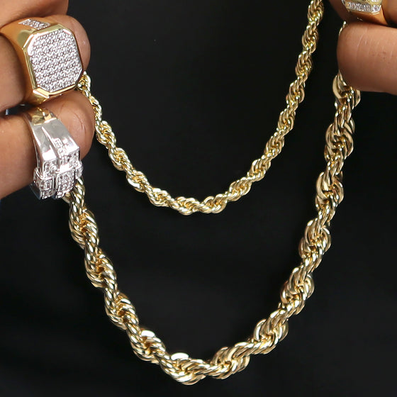 9MM Gold Classic Rope Chain Necklace 24"30"36"