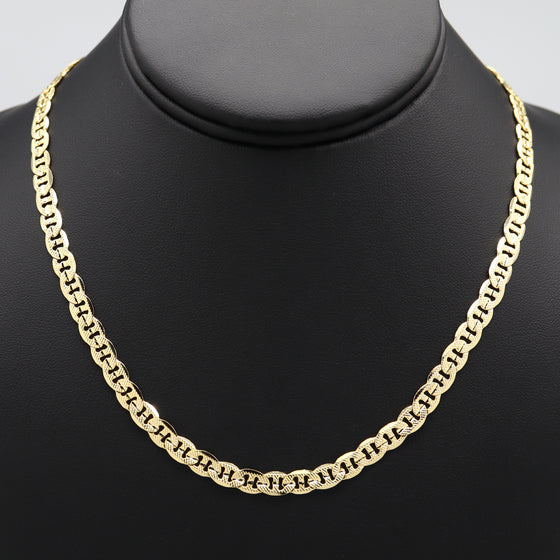 7MM Gold Concave Textured Mariner Chain Necklace 20"24"