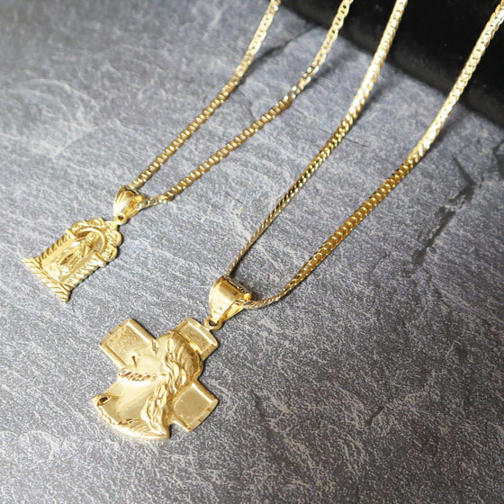 Diamond Cut Cross Jesus Face Charm Pendant