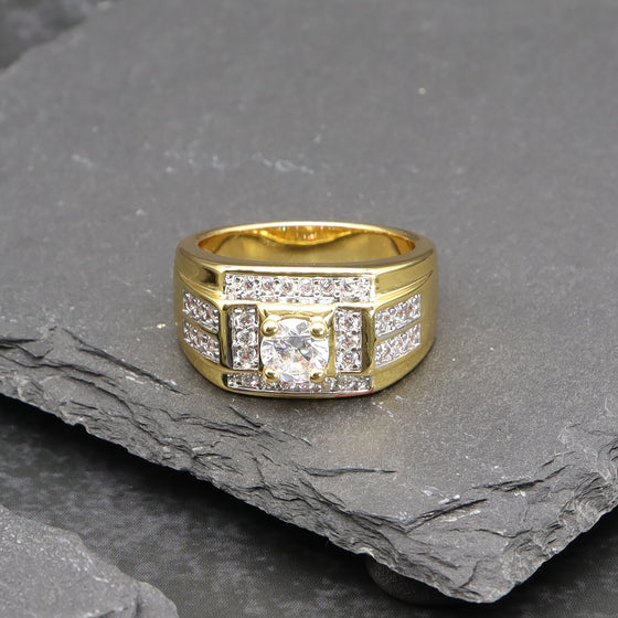 Men's Iced Out 14K Gold Plated Ring CZ Size10-11