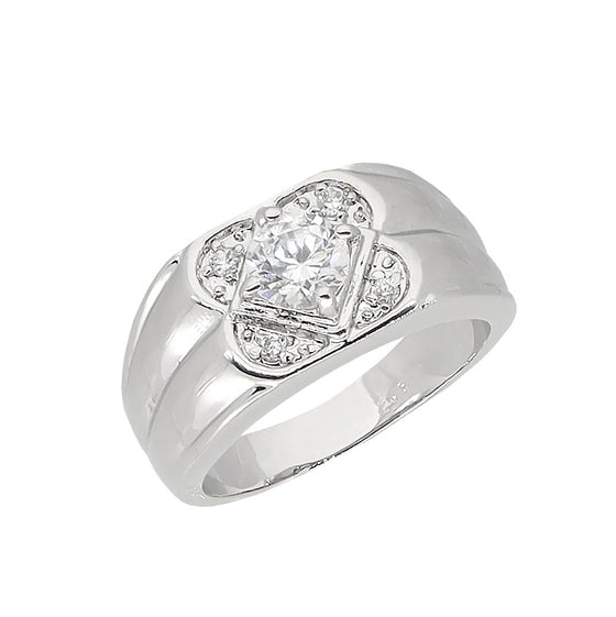 Men's Classic Iced Out Rhodium Plated Ring CZ Size10-11