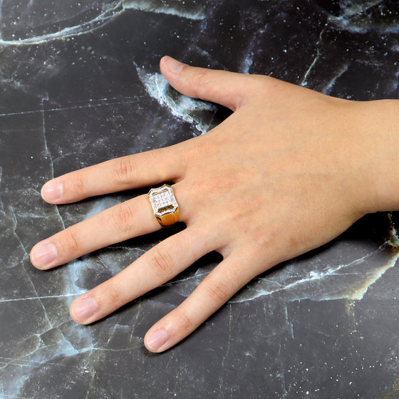 Men's CZ Square Cluster Ring in 14K Gold Plated Size10-11