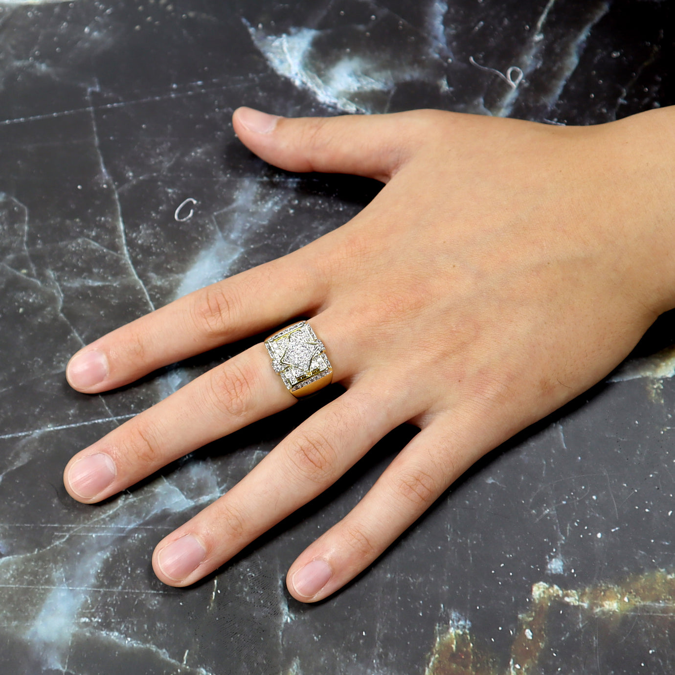 Men's CZ Multi Level Cluster Ring in 14K Gold Plated Size10-11