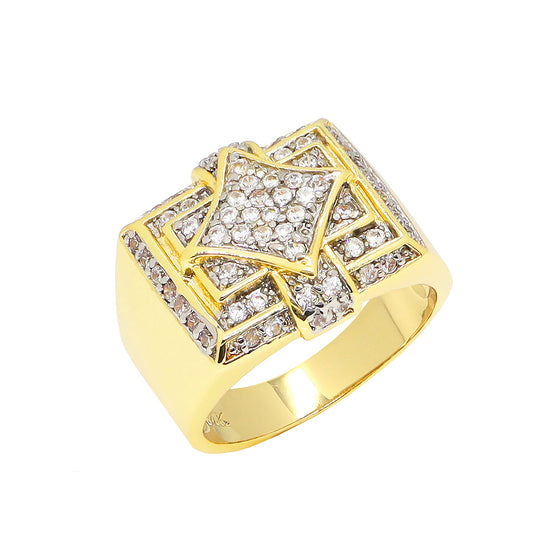 Men's CZ Multi Level Cluster Ring in 14K Gold Plated Size10-11