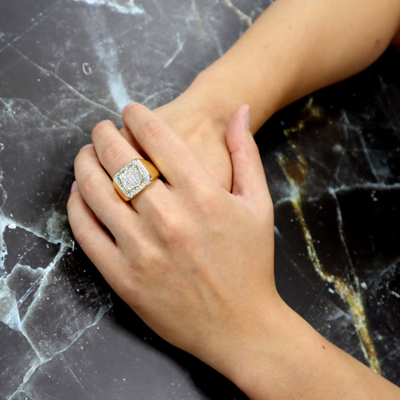 Men's CZ Cluster Bling Bling Ring in 14K Gold Plated Size10-11
