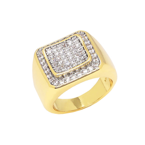 Men's CZ Cluster Bling Bling Ring in 14K Gold Plated Size10-11