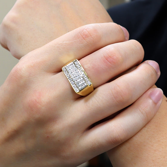 Men's CZ Elevated Cluster Ring in 14K Gold Plated Size10-11