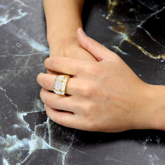 Men's CZ Cluster Hip-Hop Ring in 14K Gold Plated Size10-11