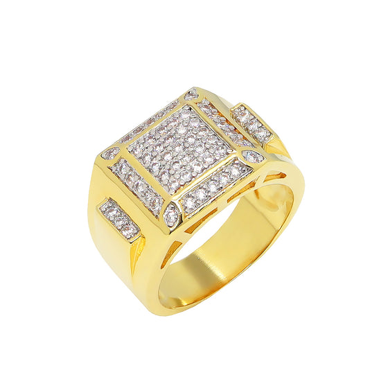 Men's CZ Square Cluster Bling Bling Ring Size10-11