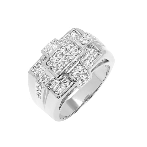 Men's Iced out Hip Hop CZ Ring in Rhodium Plated Size10-11