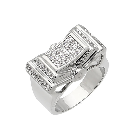Men's Iced out Hip Hop CZ Ring in Rhodium Size 10-11