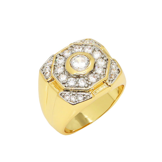 Men's Octagon Cluster CZ Ring in 14K Gold Plated Size10-11