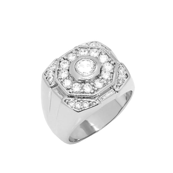 Men's CZ Multi Cluster Hip-Hop Ring in Rhodium Plated Size10-11