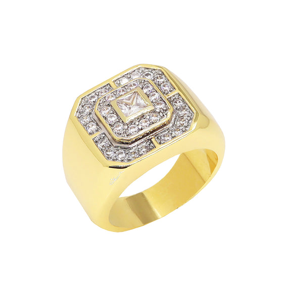 Men's Octagon Cluster CZ Ring in 14K Gold Plated Size10-11