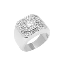  Men's Octagon Cluster CZ Ring in Rhodium Plated Size10-11