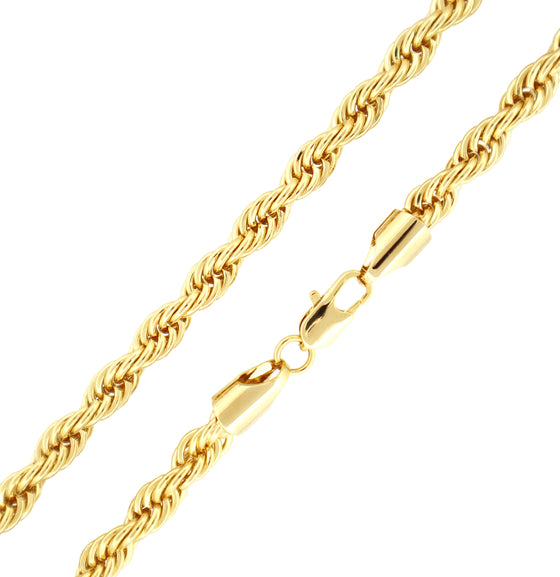 6MM Gold Classic Rope Chain Necklace 18"20"24"30"36"