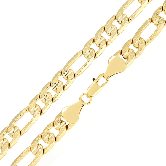 10MM Gold Concave Textured Figaro Chain Necklace 20"24"30"36"