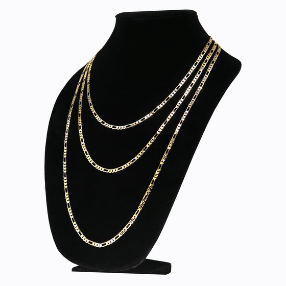 4MM Gold Classic Figaro Chain Necklace 20"24"30"