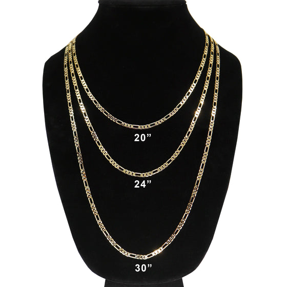 4MM Gold Classic Figaro Chain Necklace 20"24"30"
