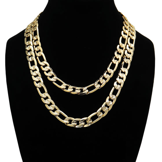 12MM Gold Concave Textured Figaro Chain Necklace 20"24"30"36"
