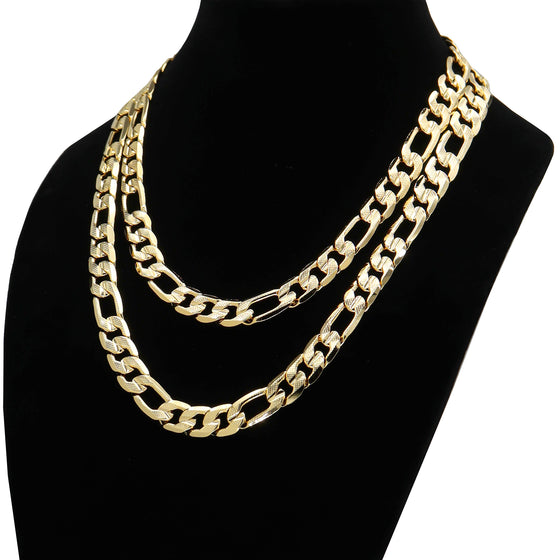 12MM Gold Concave Textured Figaro Chain Necklace 20"24"30"36"