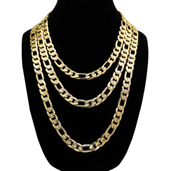 12MM Gold Concave Textured Figaro Chain Necklace 20"24"30"36"