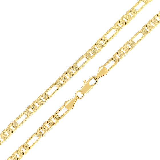 4MM Gold Concave Textured Figaro Chain Necklace 20"24"30"