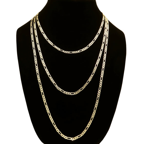 4MM Gold Concave Textured Figaro Chain Necklace 20"24"30"