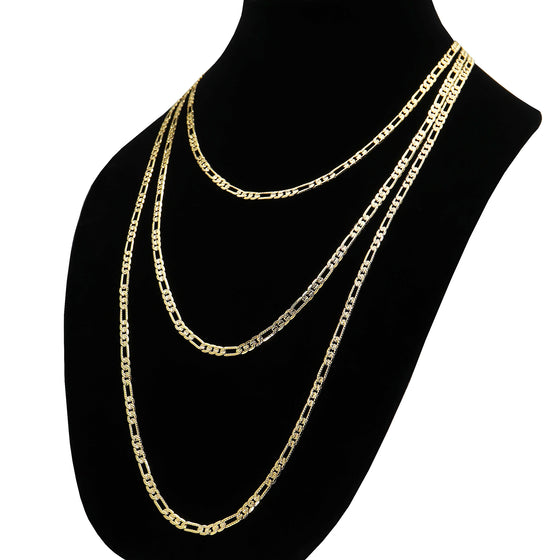 4MM Gold Concave Textured Figaro Chain Necklace 20"24"30"