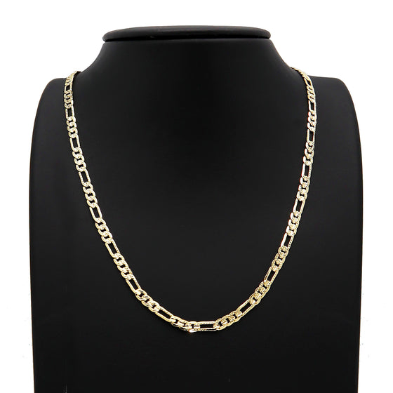 4MM Gold Concave Textured Figaro Chain Necklace 20"24"30"