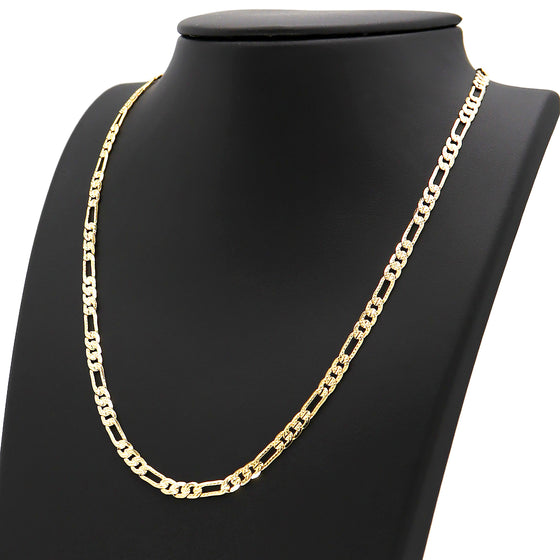 4MM Gold Concave Textured Figaro Chain Necklace 20"24"30"