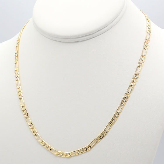 4MM Gold Concave Textured Figaro Chain Necklace 20"24"30"